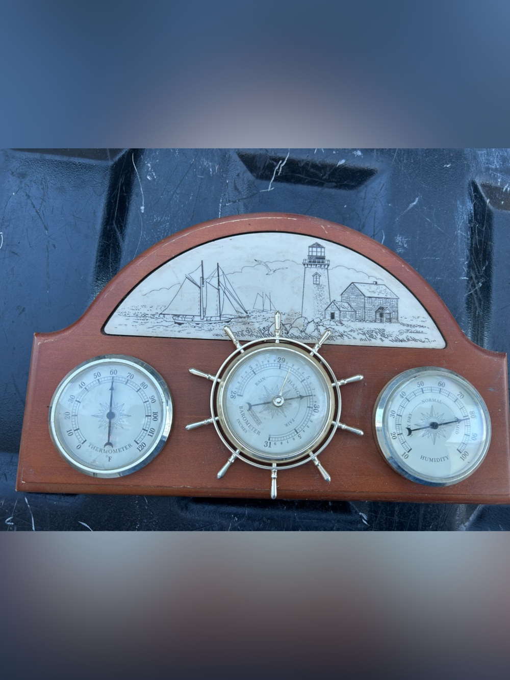 Vintage Nautical Weather Station Barometer Thermometer Hygrometer Vintage